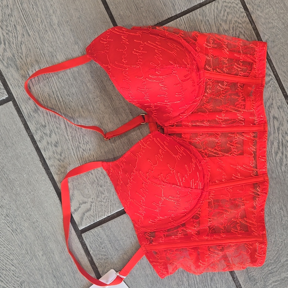 Wolford Red Glow Bustier Top โ Lace Corsetโ Bralette (Size 80C / 36C) NWT